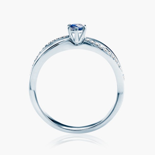 Pierścionek zaręczynowy SAVICKI: białe złoto, niebieski szafir, diamenty